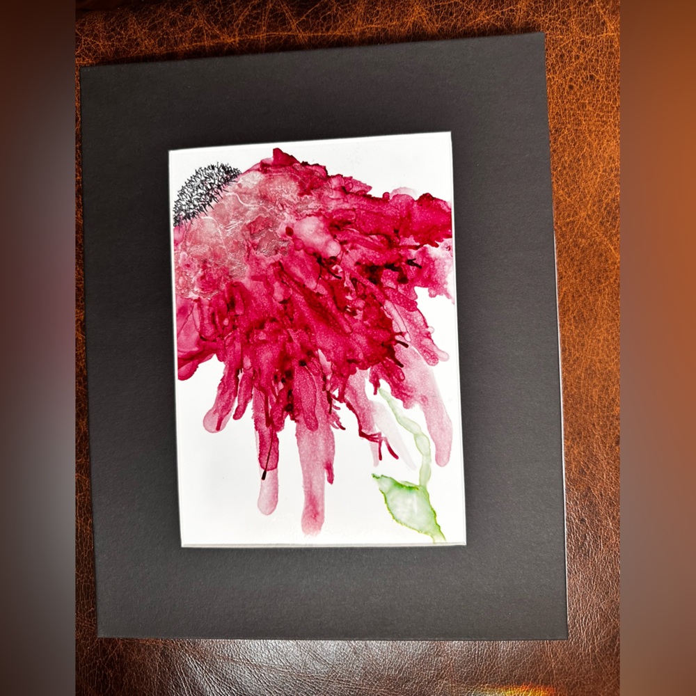 Hand crafted magenta one of a kind botanical abstract alcohol ink painting - Picture 5 of 12